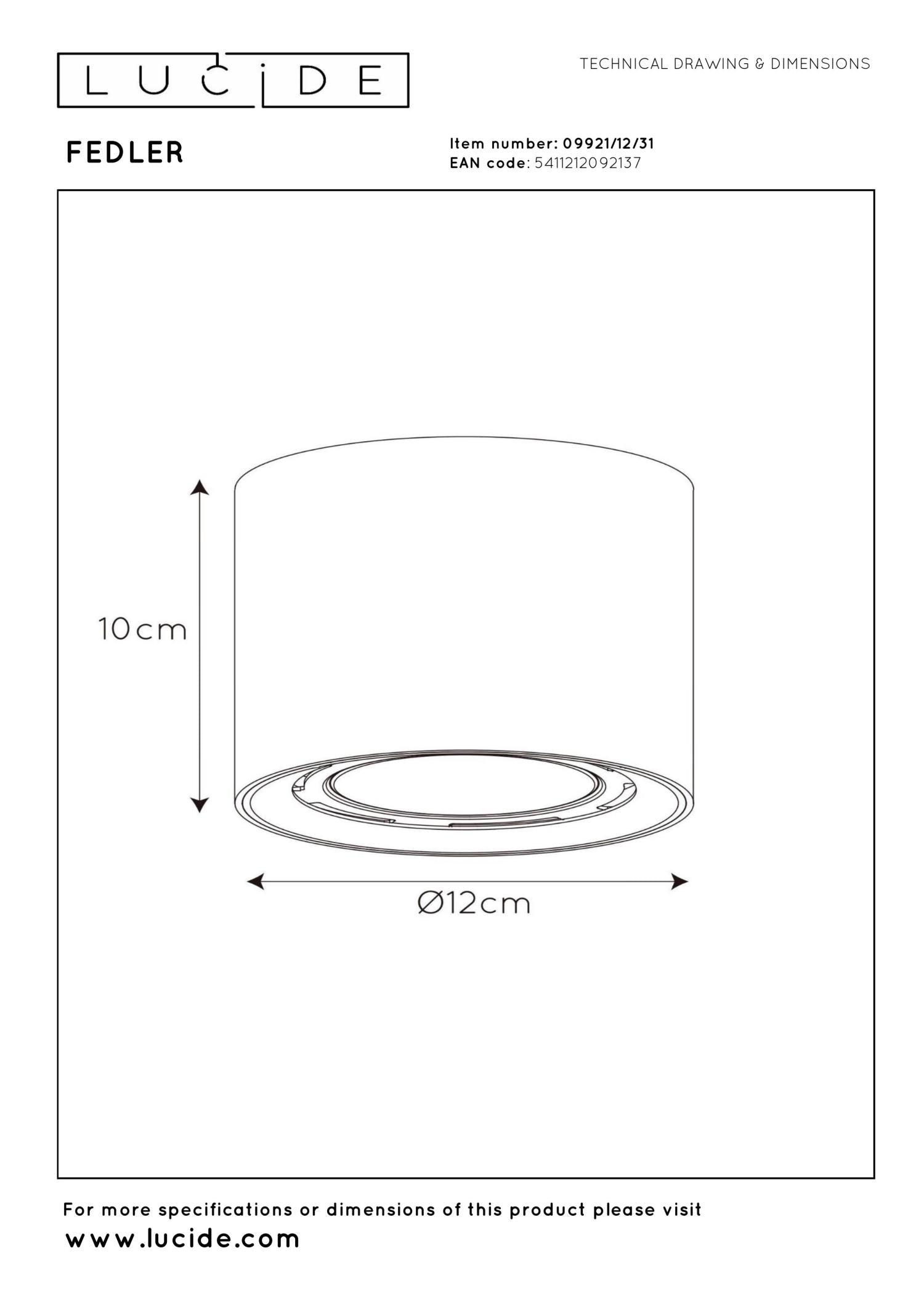 FEDLER - Spot plafonnier - Ø 12 cm - LED Dim to warm - GU10 (ES111) - 1x12W 2200K/3000K - Blanc