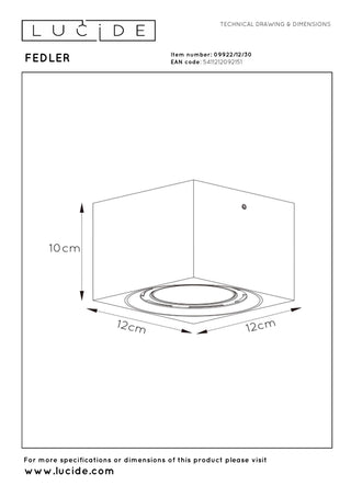 FEDLER - Ceiling spot - LED Dim to warm - GU10 (ES111) - 1x12W 2200K/3000K - Black