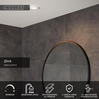 ZIVA - Inbouwspot Badkamer - Ø 8,4 cm - 1xGU10 - IP44 - Wit