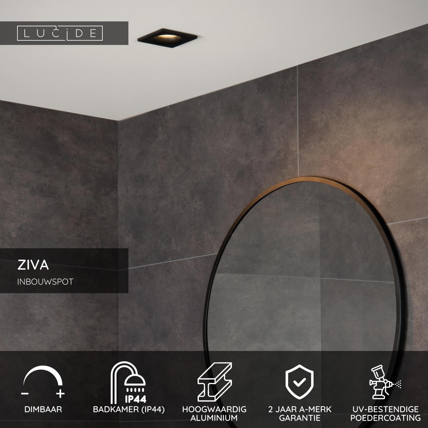 ZIVA - Spot encastré Salle de bain - 1xGU10 - IP44 - Noir