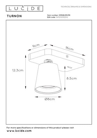 TURNON - Bedlamp / Wandlamp - LED Dim to warm - GU10 - 1x5W 2200K/3000K - Zwart