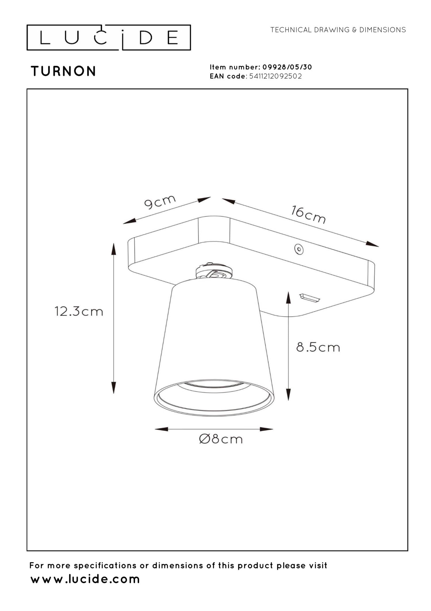 TURNON - Bedlamp / Wandlamp - LED Dim to warm - GU10 - 1x5W 2200K/3000K - Zwart