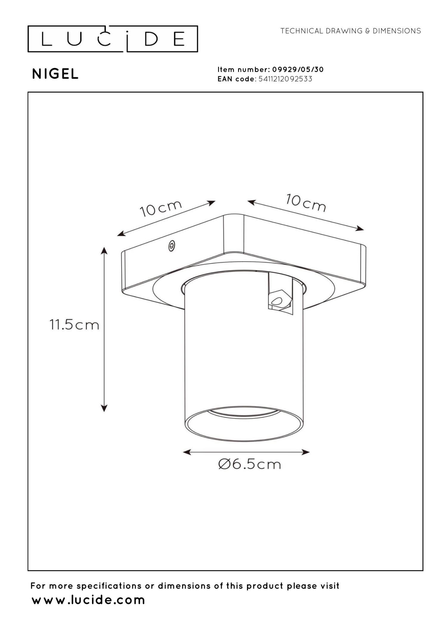 NIGEL - Spot plafonnier - LED Dim to warm - GU10 - 1x5W 2200K/3000K - Noir
