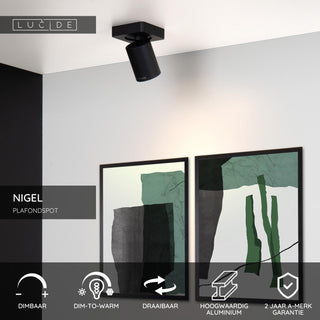 NIGEL - Spot plafonnier - LED Dim to warm - GU10 - 1x5W 2200K/3000K - Noir