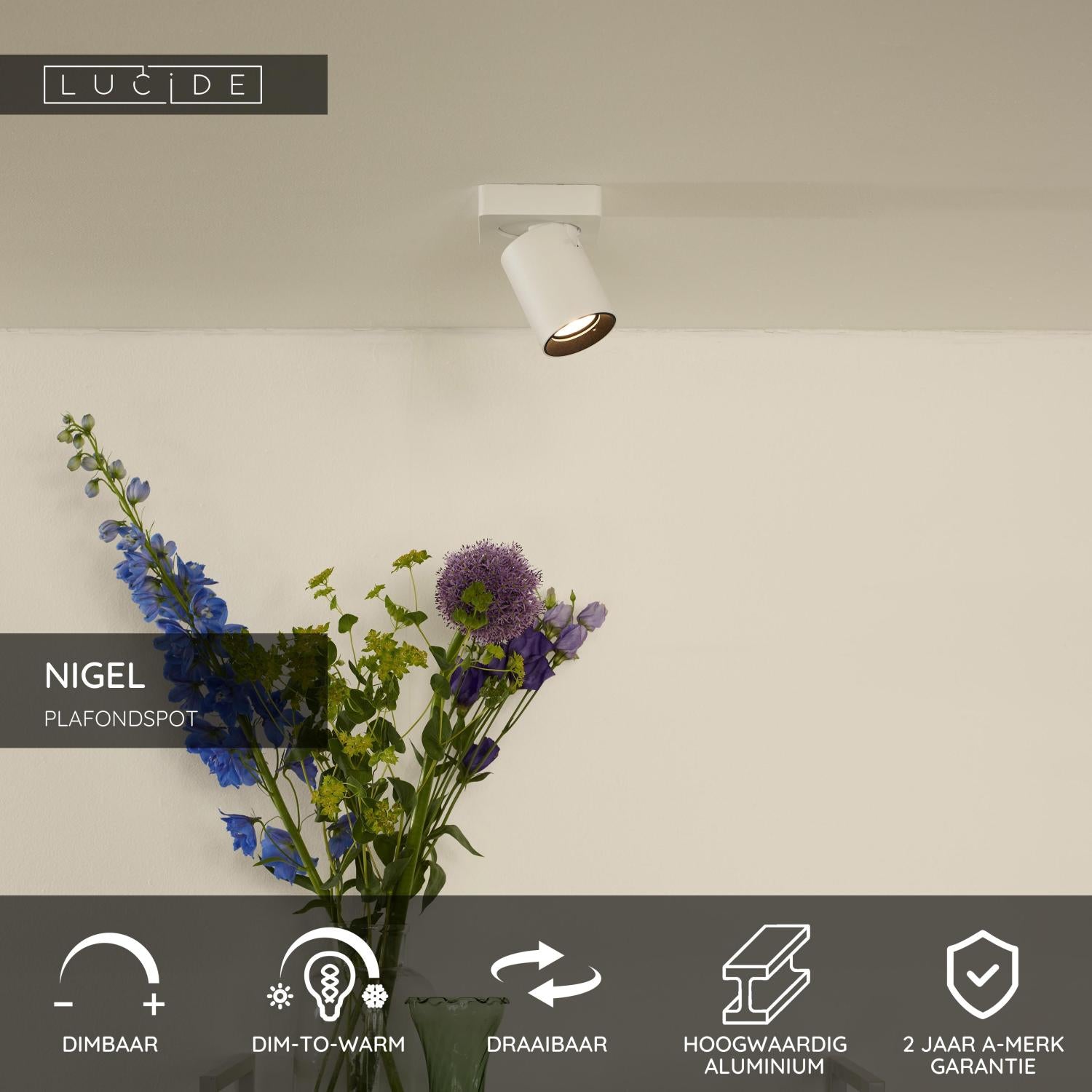 NIGEL - Spot plafonnier - LED Dim to warm - GU10 - 1x5W 2200K/3000K - Blanc