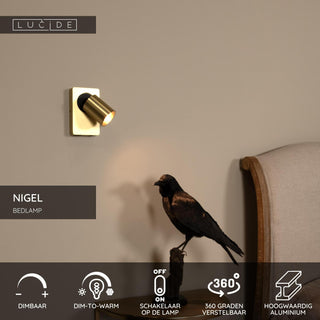 NIGEL - Bed light / Wall light - LED Dim to warm - GU10 - 1x5W 2200K/3000K - With USB charging point - Matt Gold / Brass