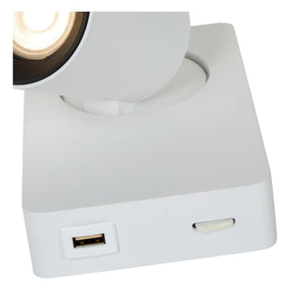 NIGEL - Lampe de chevet / Applique murale - LED Dim to warm - GU10 - 1x5W 2200K/3000K - Avec port de charge USB - Blanc