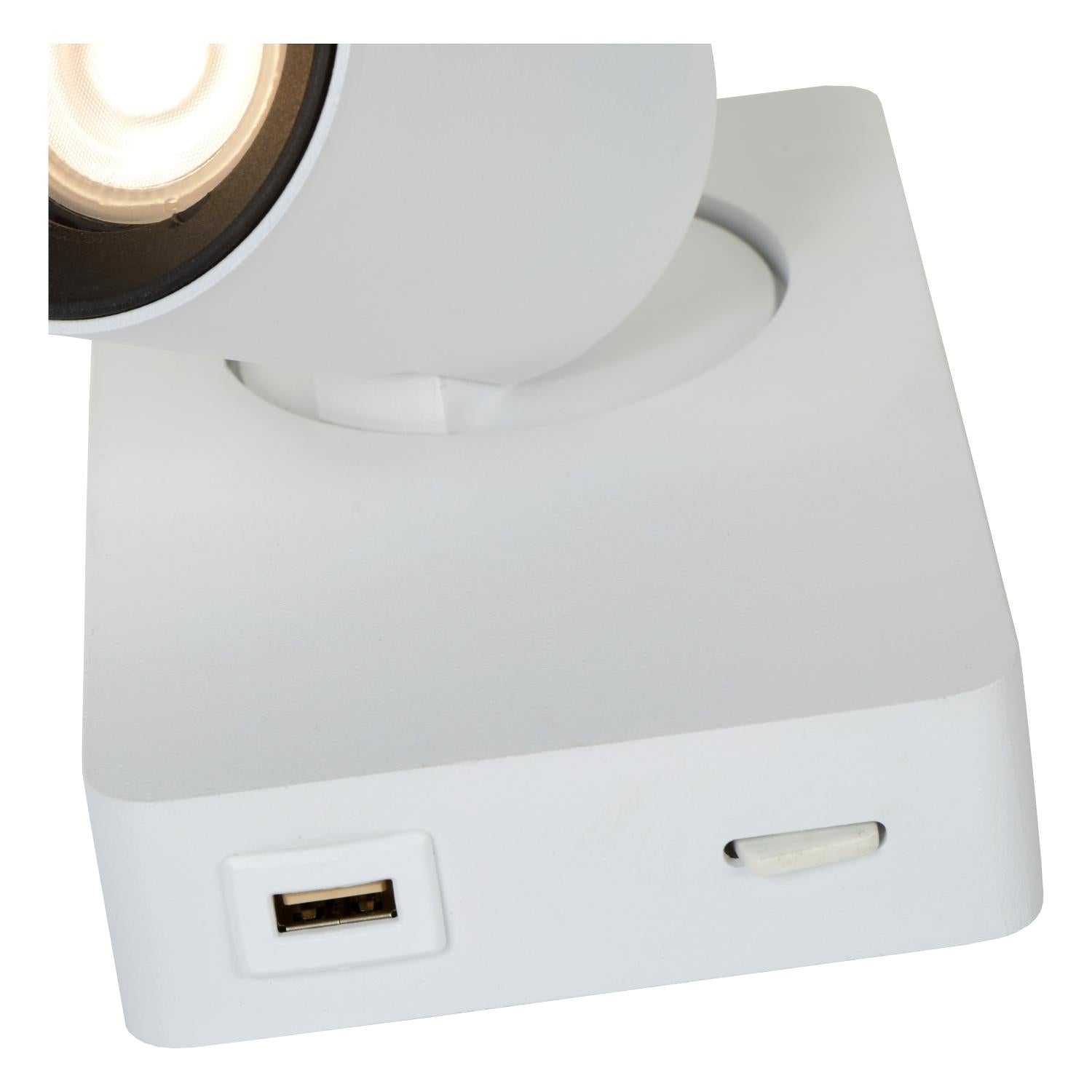 NIGEL - Lampe de chevet / Applique murale - LED Dim to warm - GU10 - 1x5W 2200K/3000K - Avec port de charge USB - Blanc