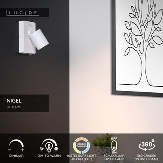 NIGEL - Lampe de chevet / Applique murale - LED Dim to warm - GU10 - 1x5W 2200K/3000K - Avec port de charge USB - Blanc