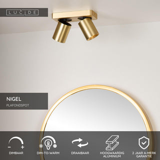 NIGEL - Plafondspot - LED Dim to warm - GU10 - 2x5W 2200K/3000K - Mat Goud / Messing