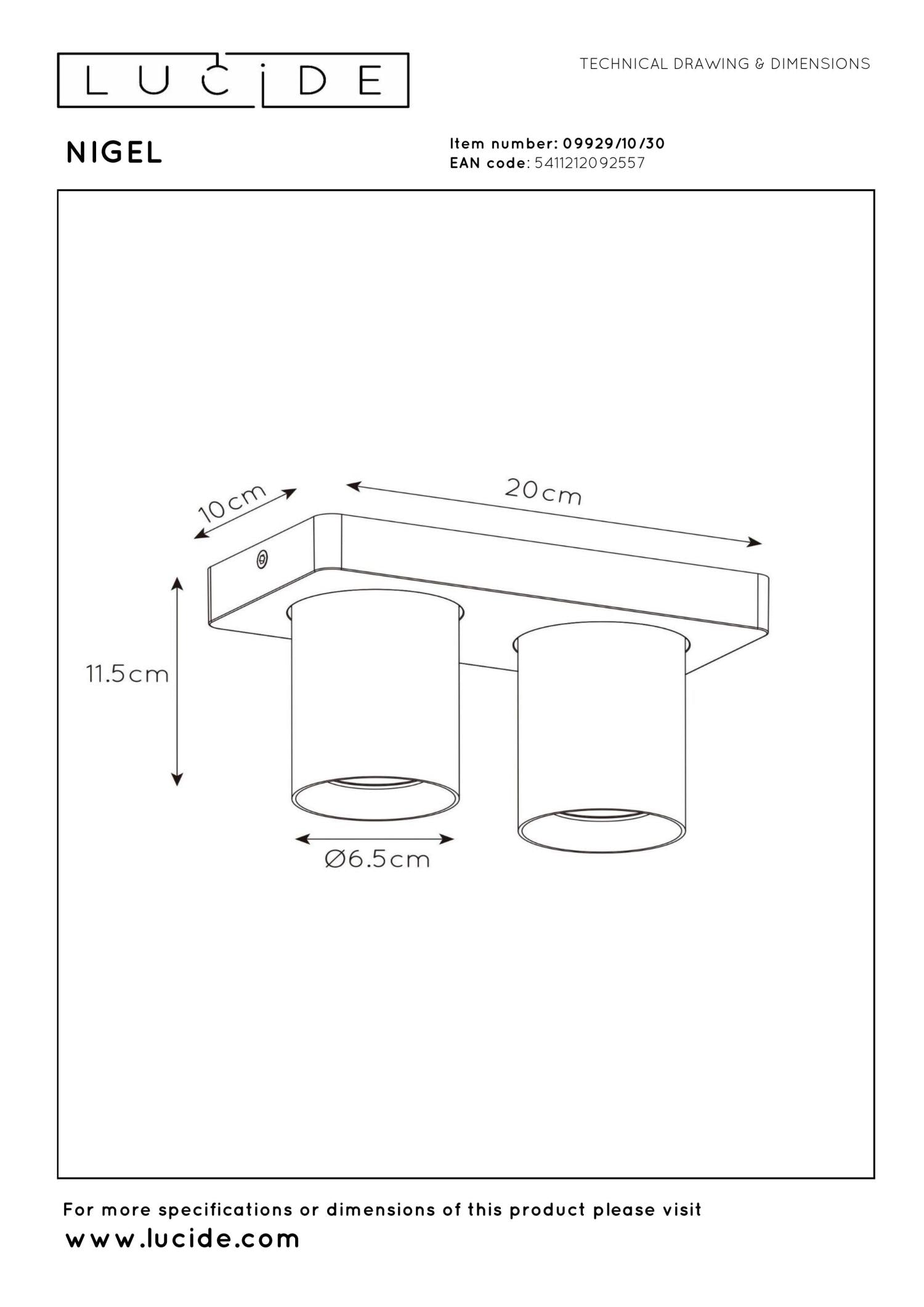 NIGEL - Plafondspot - LED Dim to warm - GU10 - 2x5W 2200K/3000K - Zwart