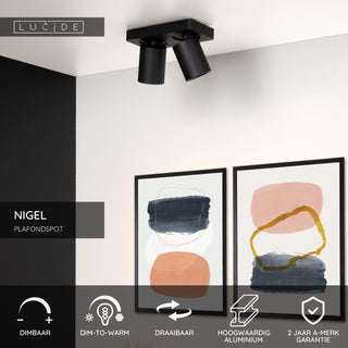 NIGEL - Plafondspot - LED Dim to warm - GU10 - 2x5W 2200K/3000K - Zwart