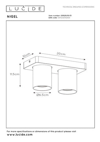 NIGEL - Spot plafonnier - LED Dim to warm - GU10 - 2x5W 2200K/3000K - Blanc