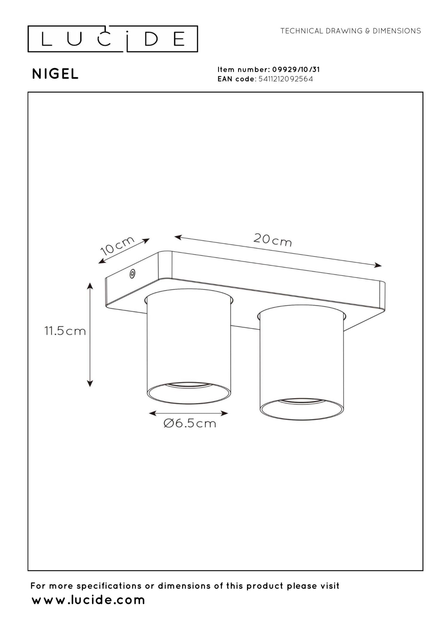 NIGEL - Spot plafonnier - LED Dim to warm - GU10 - 2x5W 2200K/3000K - Blanc