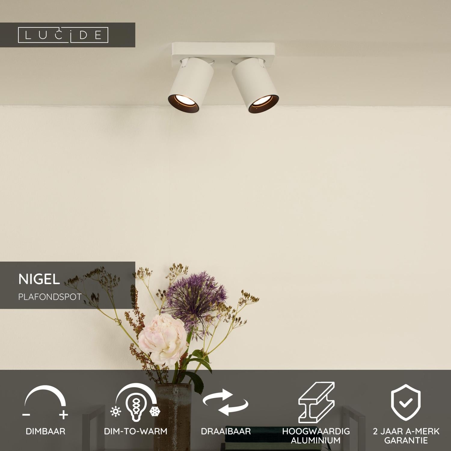 NIGEL - Spot plafonnier - LED Dim to warm - GU10 - 2x5W 2200K/3000K - Blanc