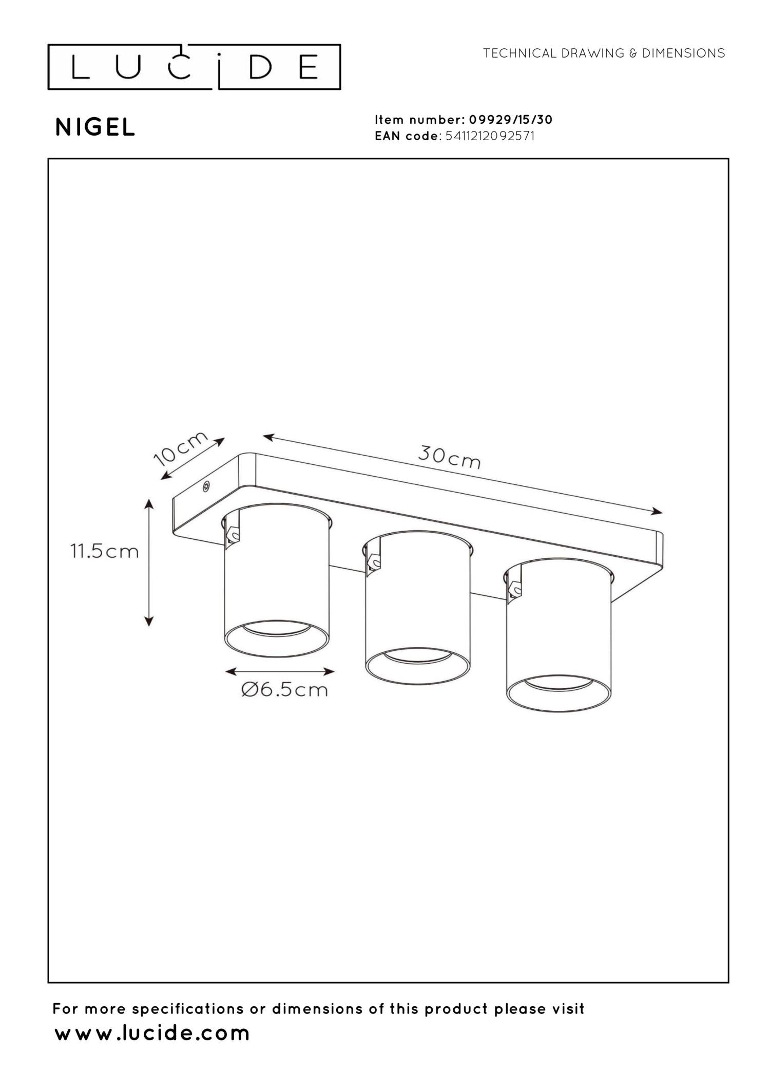 NIGEL - Spot plafonnier - LED Dim to warm - GU10 - 3x5W 2200K/3000K - Noir