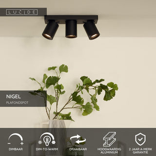 NIGEL - Spot plafonnier - LED Dim to warm - GU10 - 3x5W 2200K/3000K - Noir