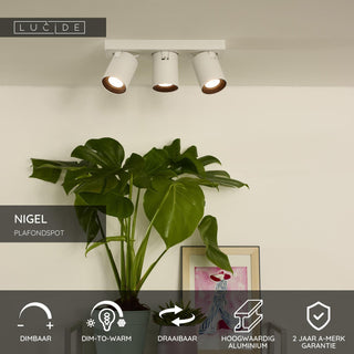 NIGEL - Spot plafonnier - LED Dim to warm - GU10 - 3x5W 2200K/3000K - Blanc