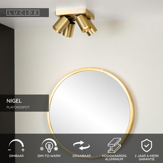 NIGEL - Plafondspot - LED Dim to warm - GU10 - 4x5W 2200K/3000K - Mat Goud / Messing