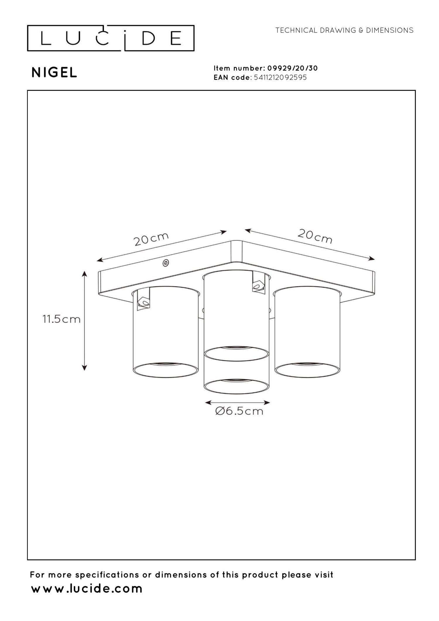 NIGEL - Plafondspot - LED Dim to warm - GU10 - 4x5W 2200K/3000K - Zwart