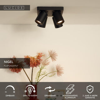 NIGEL - Plafondspot - LED Dim to warm - GU10 - 4x5W 2200K/3000K - Zwart