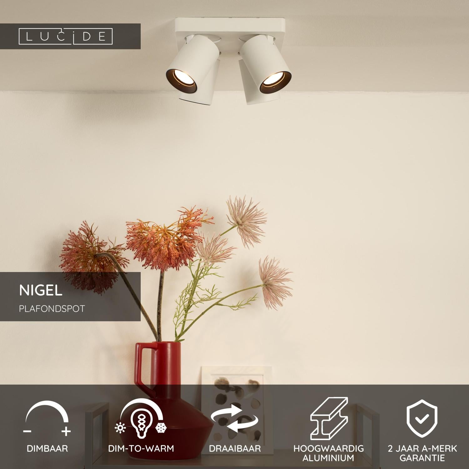 NIGEL - Spot plafonnier - LED Dim to warm - GU10 - 4x5W 2200K/3000K - Blanc