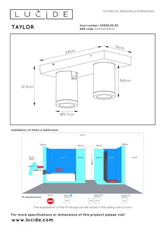 TAYLOR - Ceiling spot Bathroom - LED Dim to warm - GU10 - 2x5W 2200K/3000K - IP44 - Black