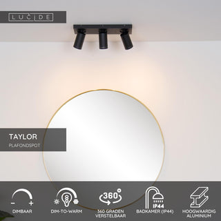 TAYLOR - Spot plafonnier Salle de bain - LED Dim to warm - GU10 - 3x5W 2200K/3000K - IP44 - Noir