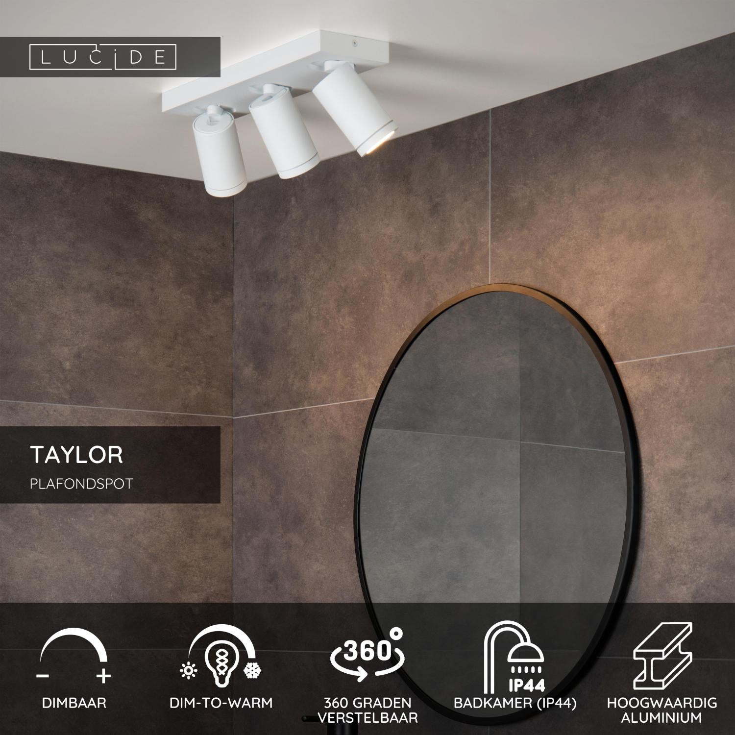 TAYLOR - Ceiling spot Bathroom - LED Dim to warm - GU10 - 3x5W 2200K/3000K - IP44 - White