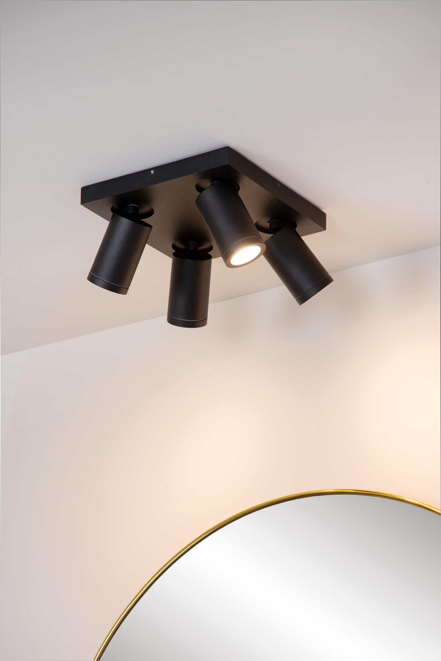 TAYLOR - Spot plafonnier Salle de bain - LED Dim to warm - GU10 - 4x5W 2200K/3000K - IP44 - Noir