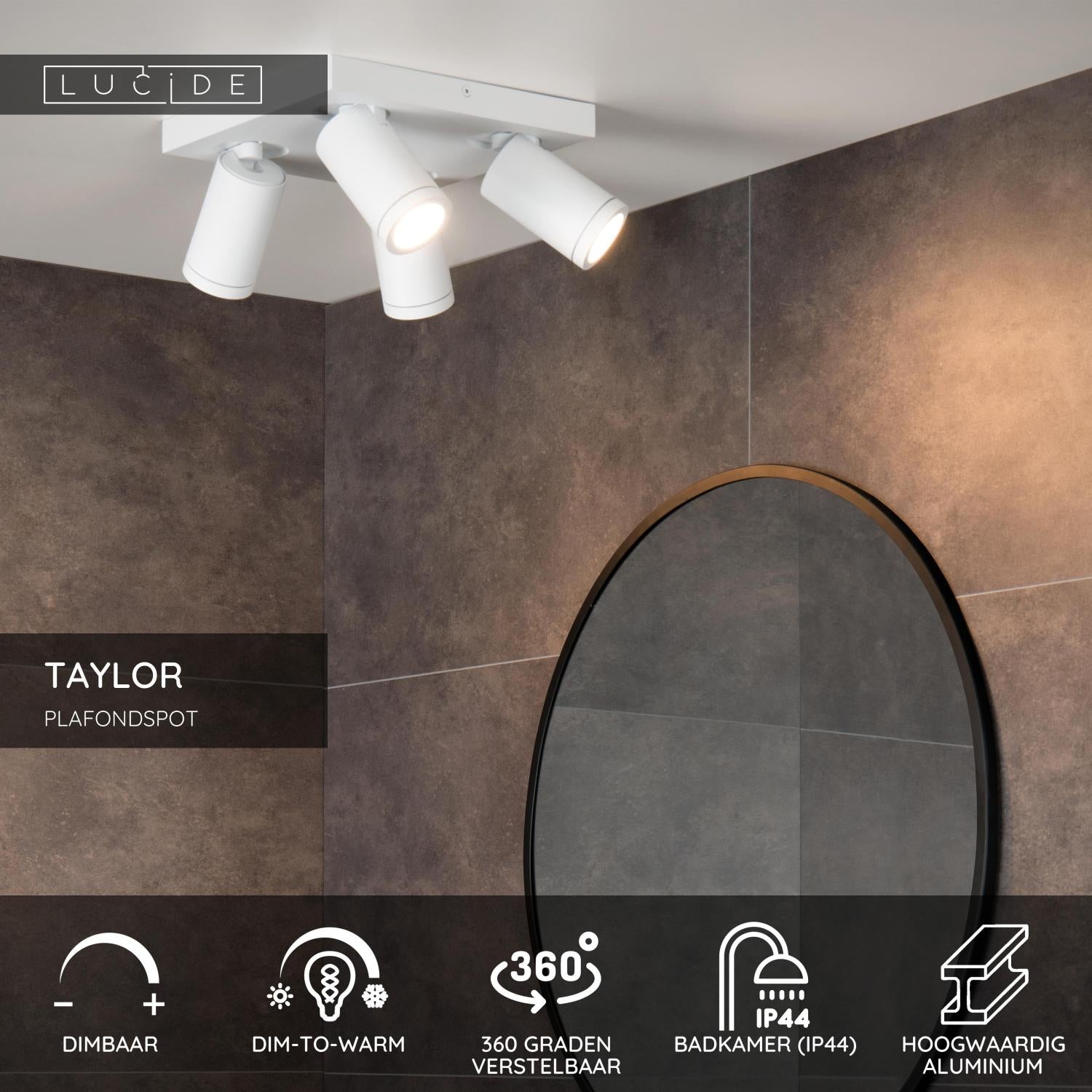 TAYLOR - Spot plafonnier Salle de bain - LED Dim to warm - GU10 - 4x5W 2200K/3000K - IP44 - Blanc