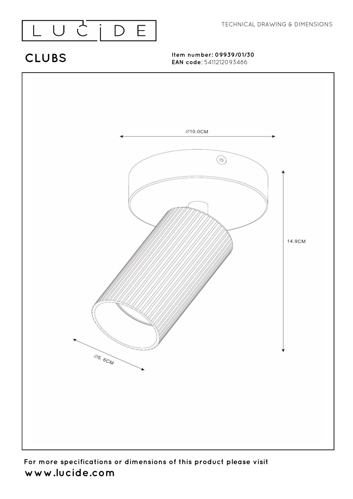 CLUBS - Spot plafonnier - 1xGU10 - Noir