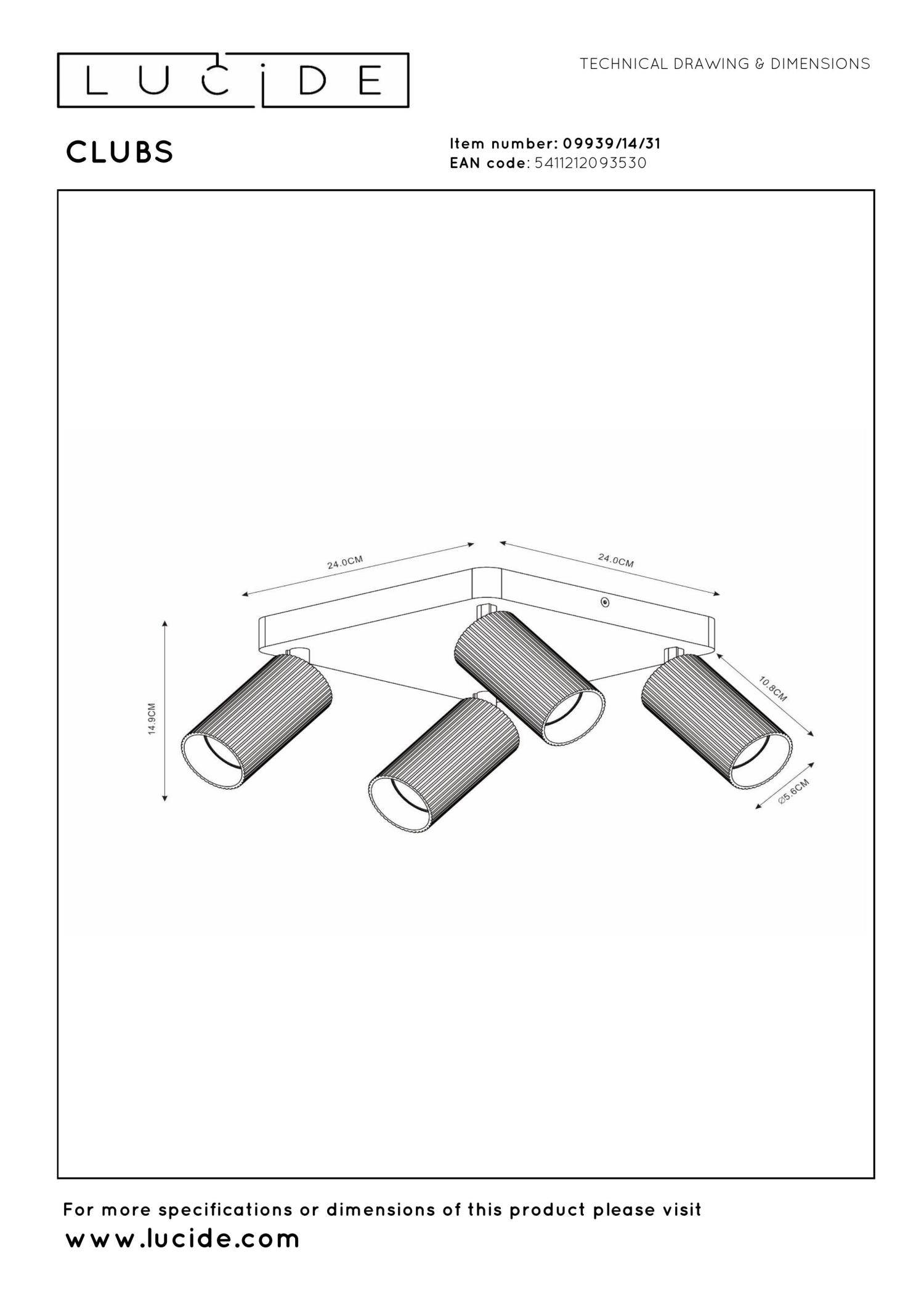 CLUBS - Spot plafonnier - 4xGU10 - Blanc