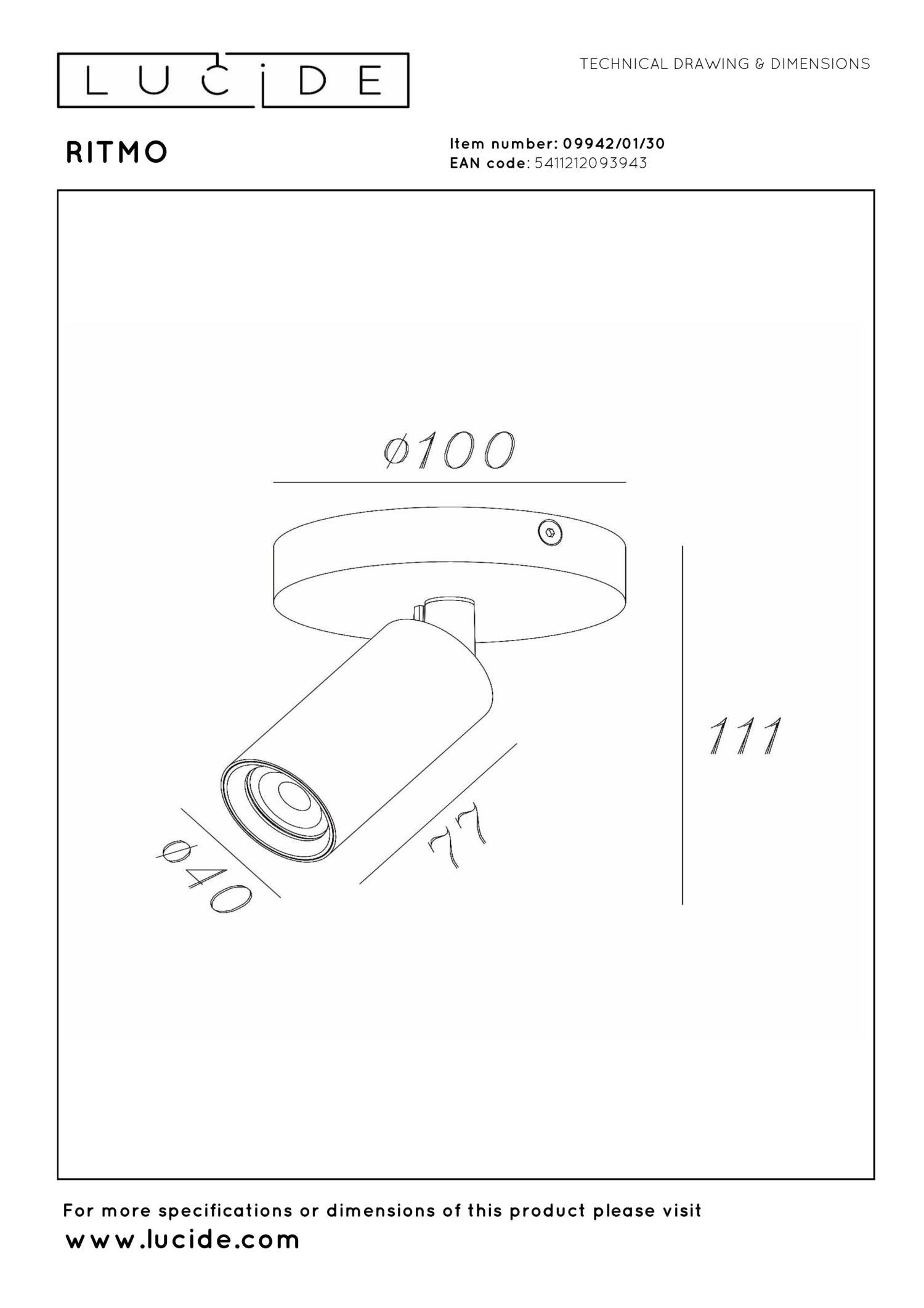 RITMO - Plafondspot - Ø 10 cm - 1xGU10 (MR11) - Zwart