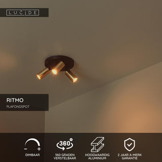 RITMO - Plafondspot - Ø 18 cm - 3xGU10 (MR11) - Mat Goud / Messing