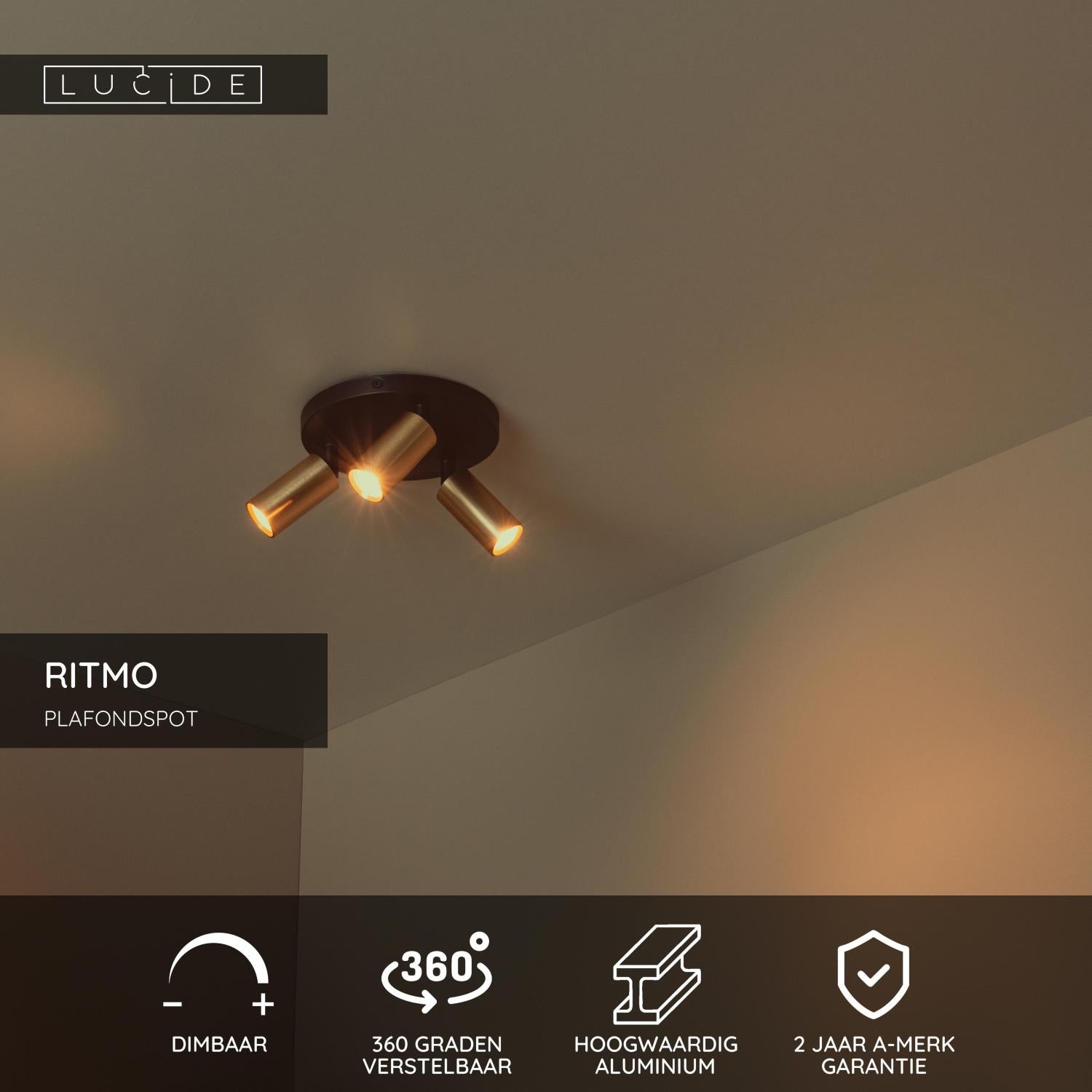 RITMO - Plafondspot - Ø 18 cm - 3xGU10 (MR11) - Mat Goud / Messing