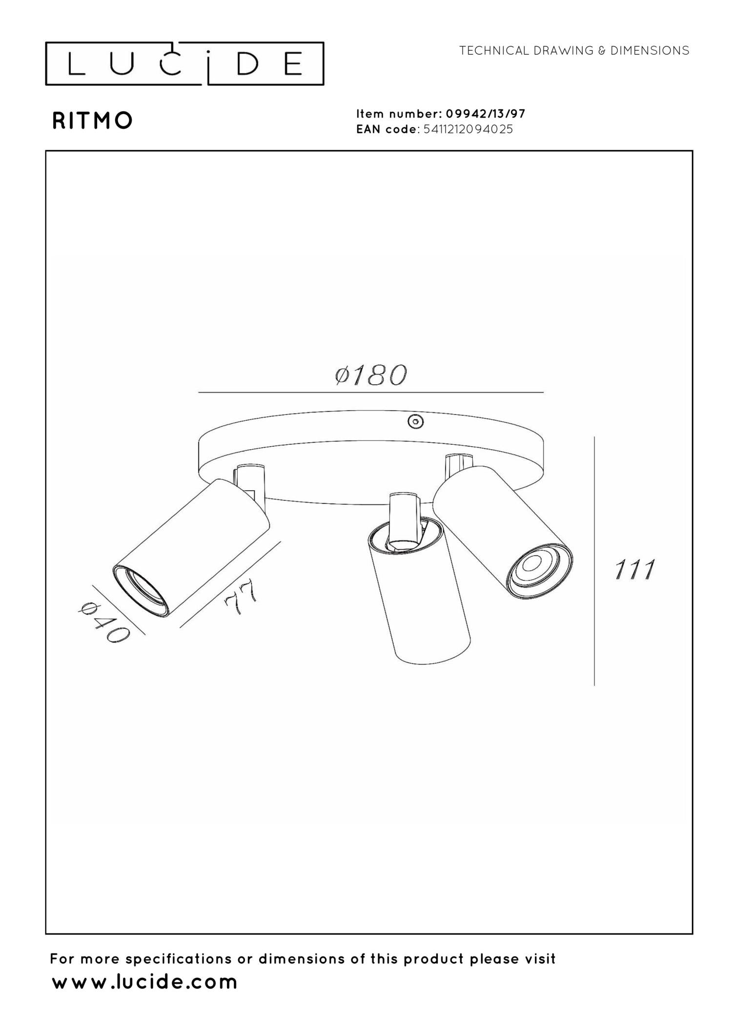 RITMO - Plafondspot - Ø 18 cm - 3xGU10 (MR11) - Koffie