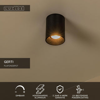 Lucide - GERTI - Spot de plafond - Ø 8 cm - 1xGU10 (MR16) - Anneaux interchangeables inclus - Noir - IP20