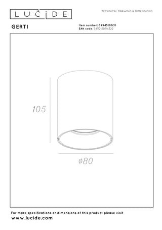 Lucide - GERTI - Ceiling spotlight - Ø 8 cm - 1xGU10 (MR16) - Including interchangeable rings - White - IP20