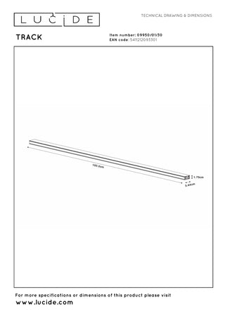 TRACK Surface-mounted rail - 1-phase Rail system / Track lighting - 1 metre- Black (Extension)
