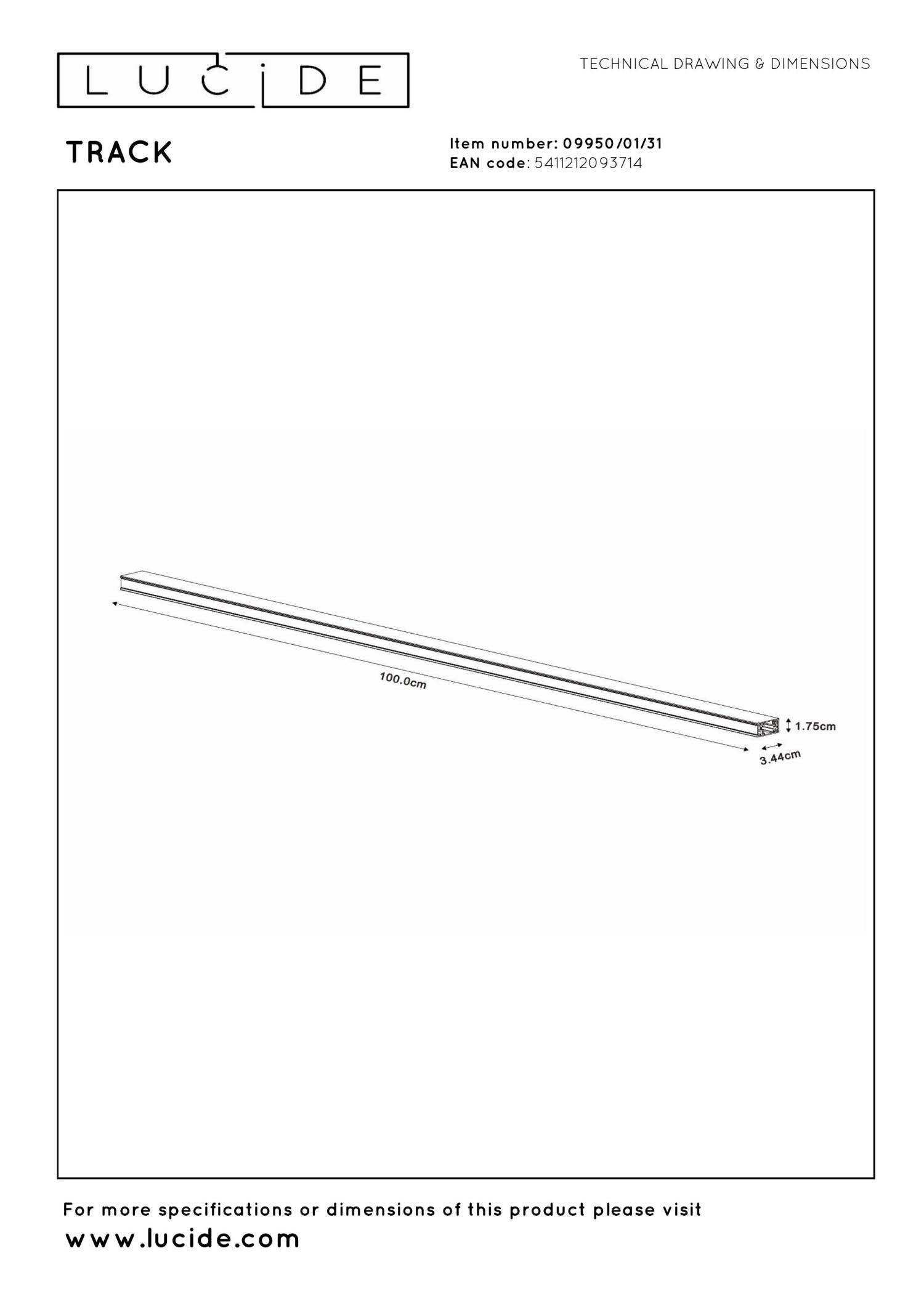 TRACK Rail en applique - Système de rail monophasé / Éclairage sur rail - 1 mètre- Blanc (Extension)