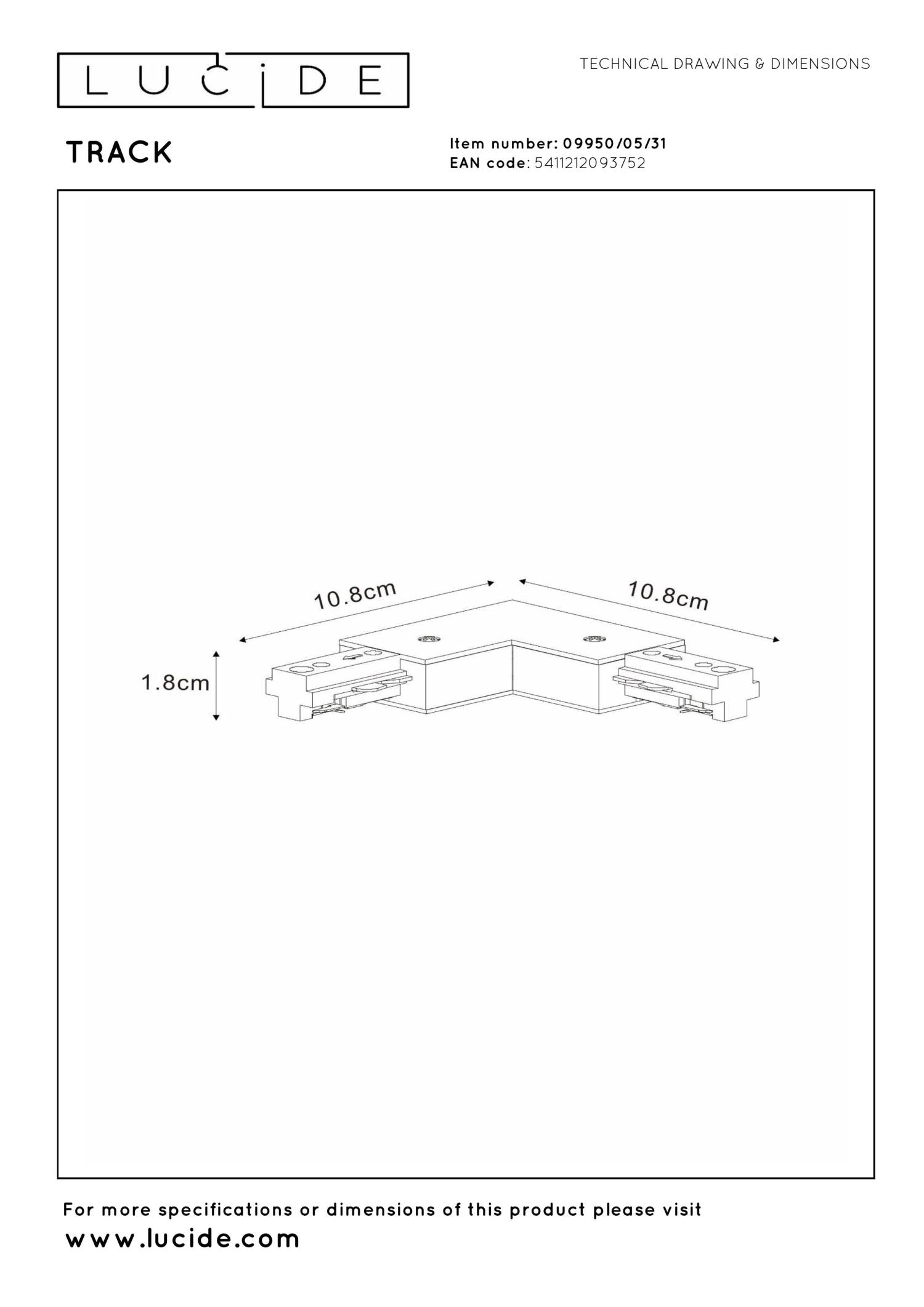 TRACK L-connector - 1-phase Rail system / Track lighting - Left -White (Extension)
