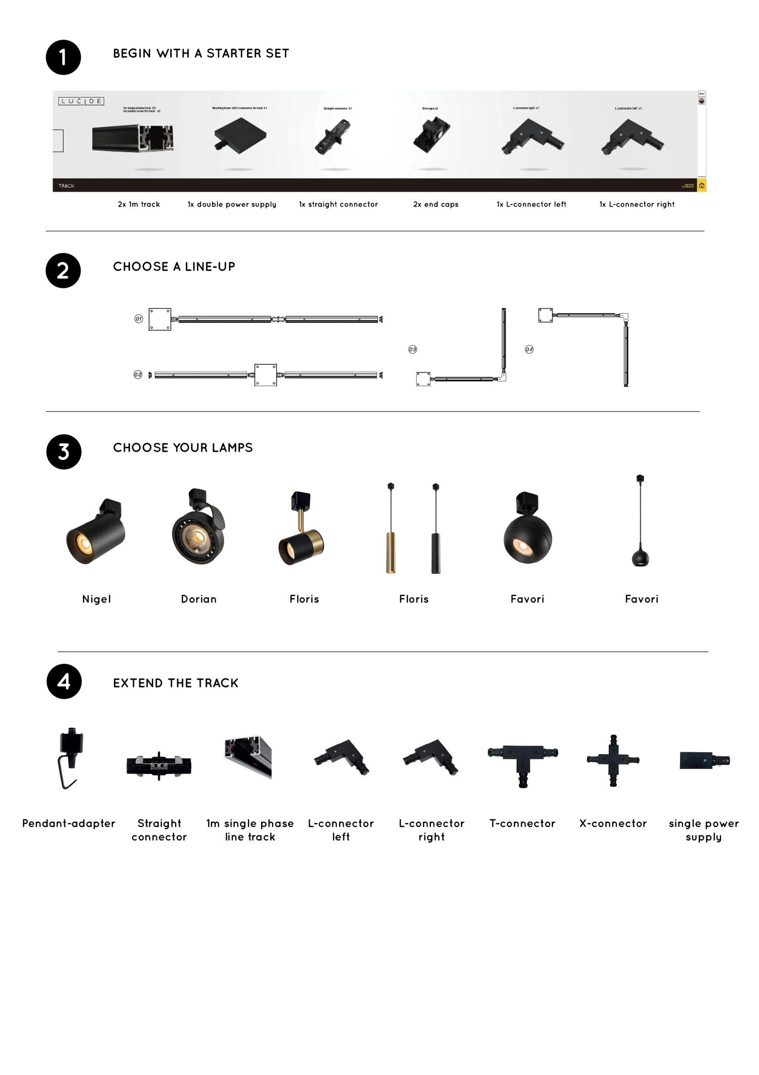 TRACK FLORIS Pendant light - 1-phase Rail system / Track lighting - 1xGU10 - Matt Gold / Brass (Extension)