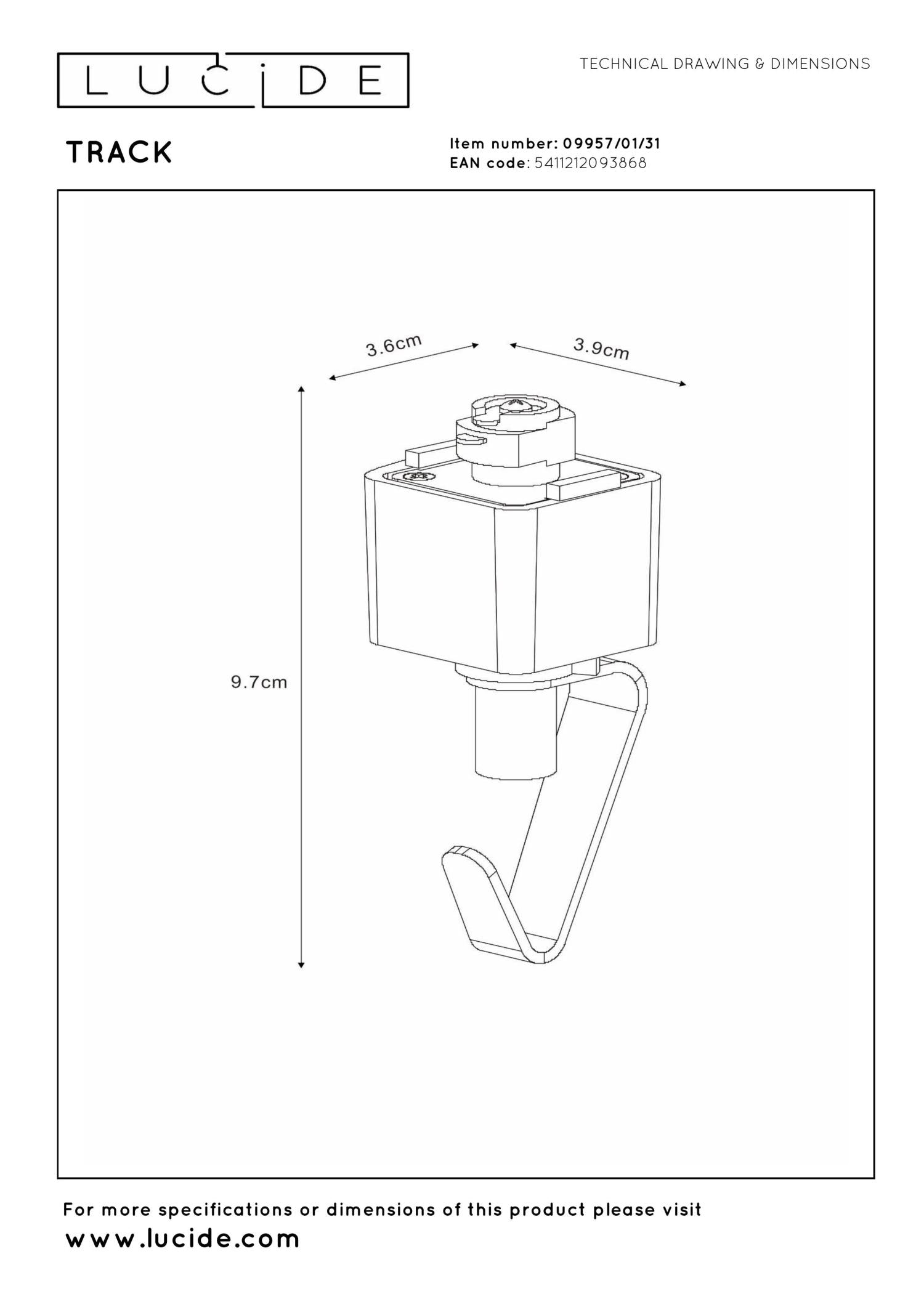 TRACK Pendant adapter - 1-phase Rail system / Track lighting - White (Extension)