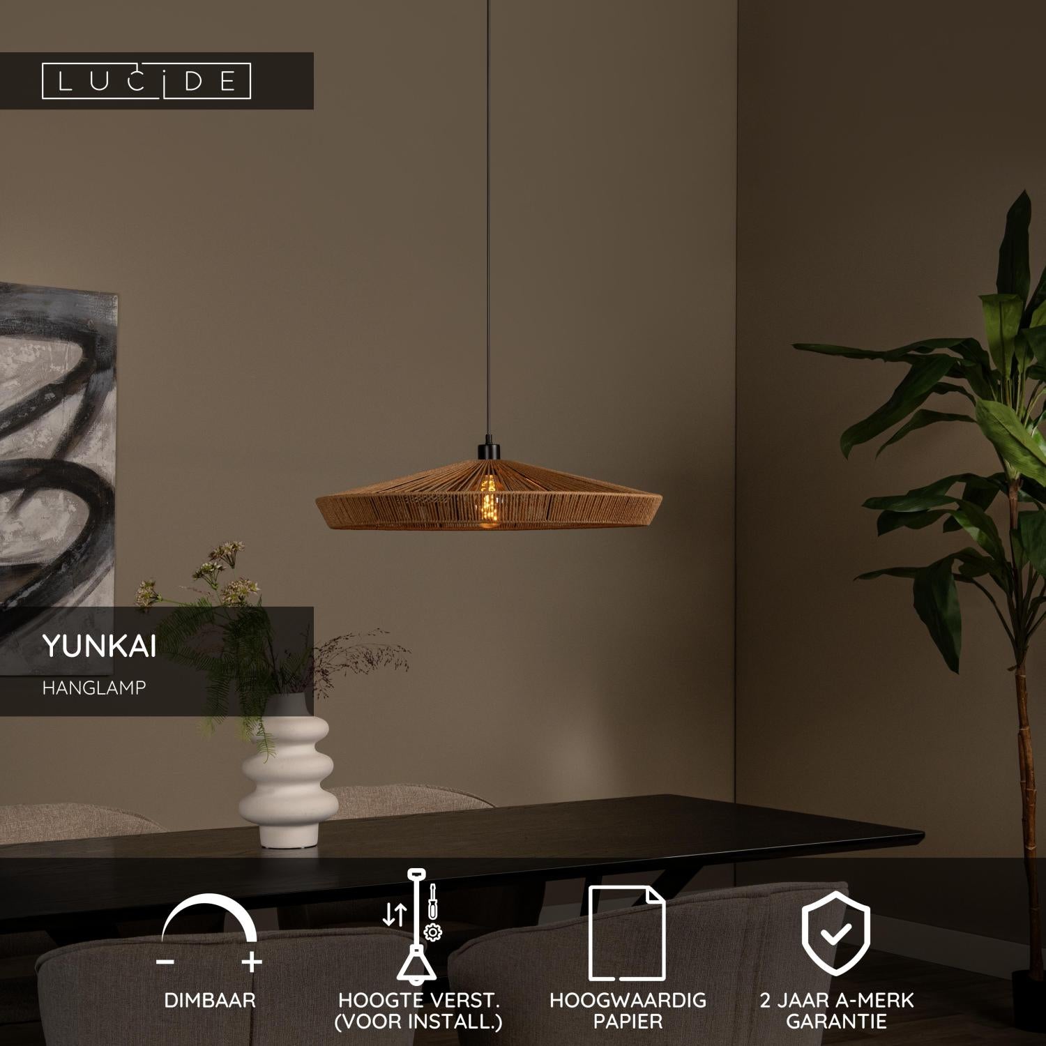 YUNKAI - Suspension - Ø 70 cm - 1xE27 - Naturel