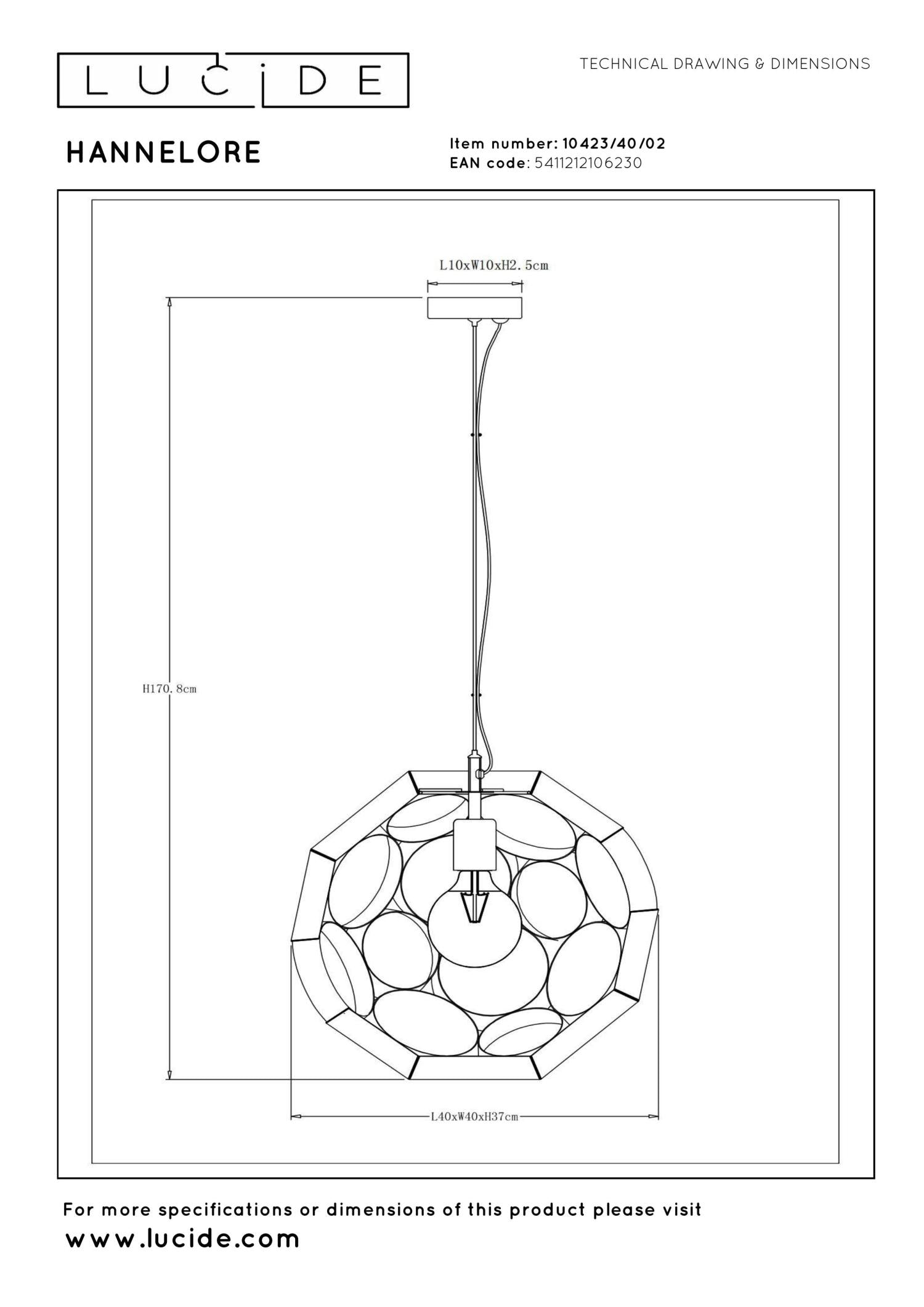 HANNELORE - Hanglamp - Ø 40 cm - 1xE27 - Mat Goud / Messing