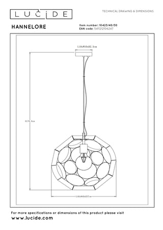 HANNELORE - Suspension - Ø 40 cm - 1xE27 - Noir