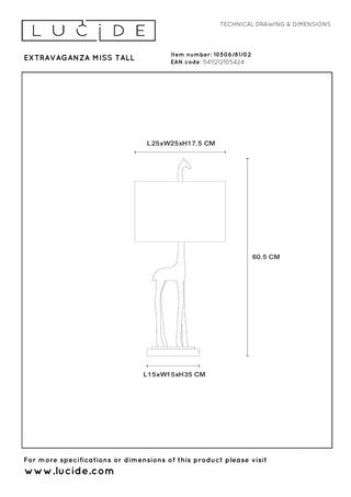EXTRAVAGANZA MISS TALL - Tafellamp - Ø 25 cm - 1xE27 - Mat Goud / Messing