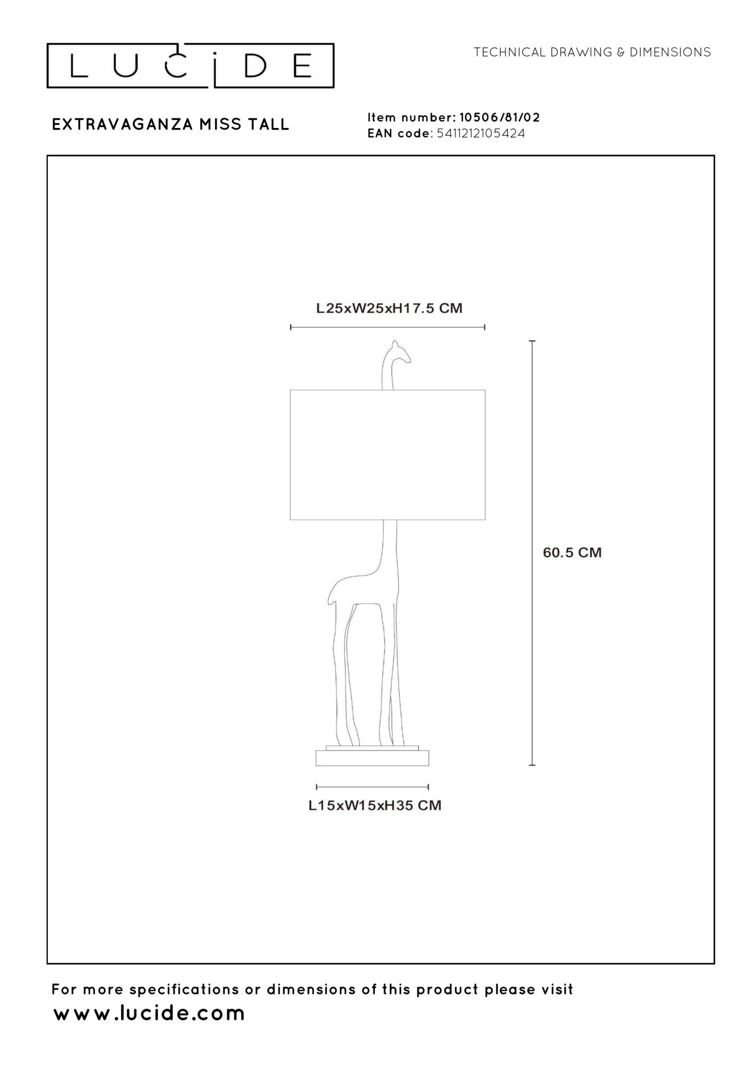 EXTRAVAGANZA MISS TALL - Tafellamp - Ø 25 cm - 1xE27 - Mat Goud / Messing