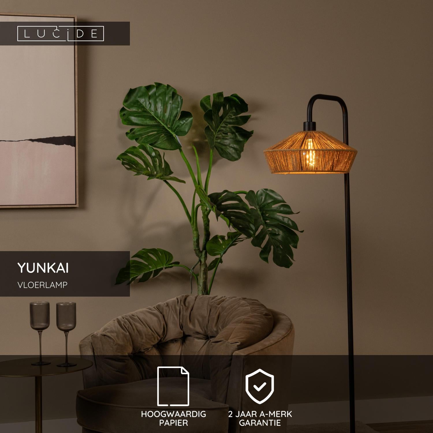 YUNKAI - Lampadaire - Ø 40 cm - 1xE27 - Naturel